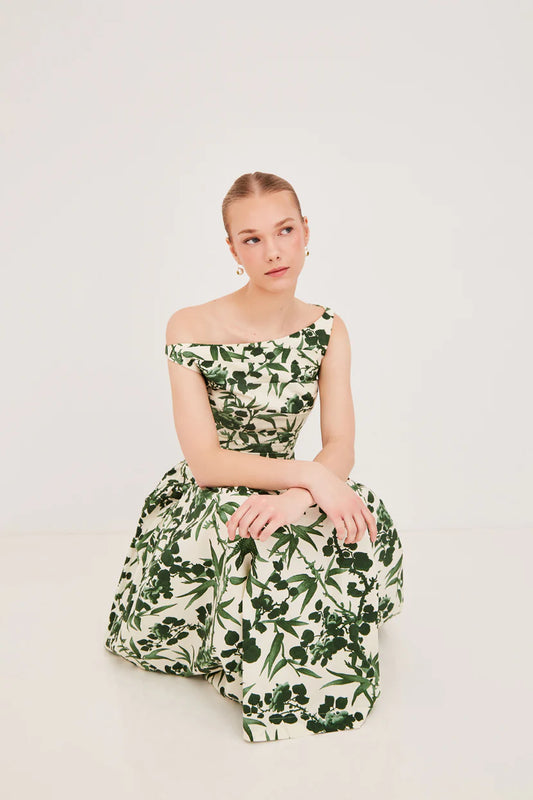 ZORA TOILE GREEN DRESS 022126