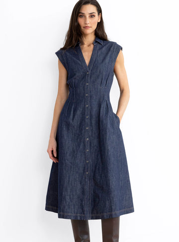 GO FIT FLARE DENIM DRESS 081326