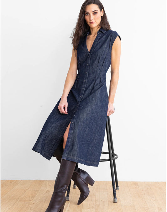 GO FIT FLARE DENIM DRESS 081326