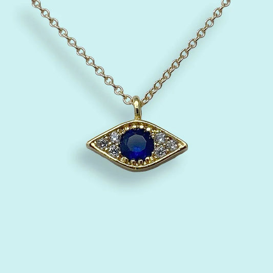 BLUE CRYSTAL EVIL EYE NECKLACE