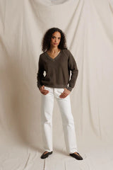 ZURI REVERSE FLEECE V NECK