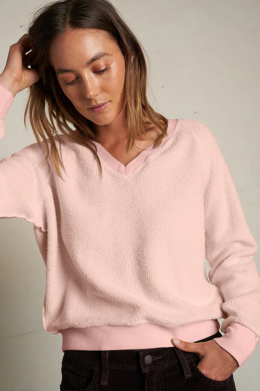 ZURI REVERSE FLEECE V NECK